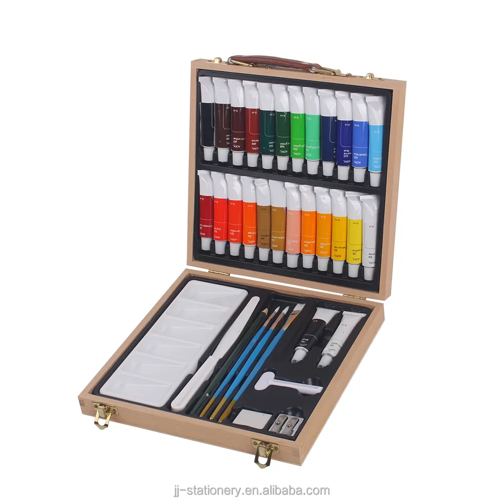 H-TONE उच्च-गुणवत्ता कला सेट पेंट पेंसिल चोखा छात्रों के लिए लकड़ी के बक्से के साथ पेंट ब्रश पैलेट ड्राइंग सेट