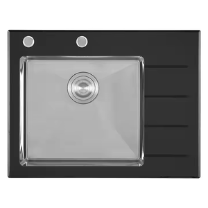 现代设计304SS玻璃单水槽带排水板厂家直销厨房用 - Product Image 1
