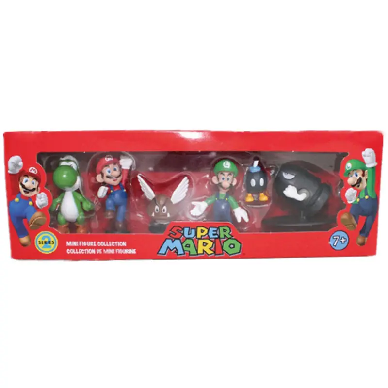 6 unids/set 2,5 pulgadas 6cm caja de color PVC juguete para niños regalo serie Yoshi hongos Koopa Bowser Luigi figura Mario Juguetes