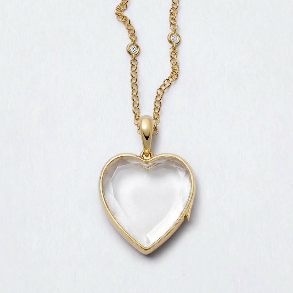 Boîte en forme de coeur avec collier diamant rond-boîte vide en or