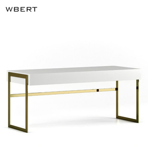 WBERT Italian Modern Light Luxury Art <strong>Rectangular</strong> Solid Wood Stainless Steel Painted Desk, <strong>Computer</strong> Desk, Dressing <strong>Table</strong> - Product Image 1