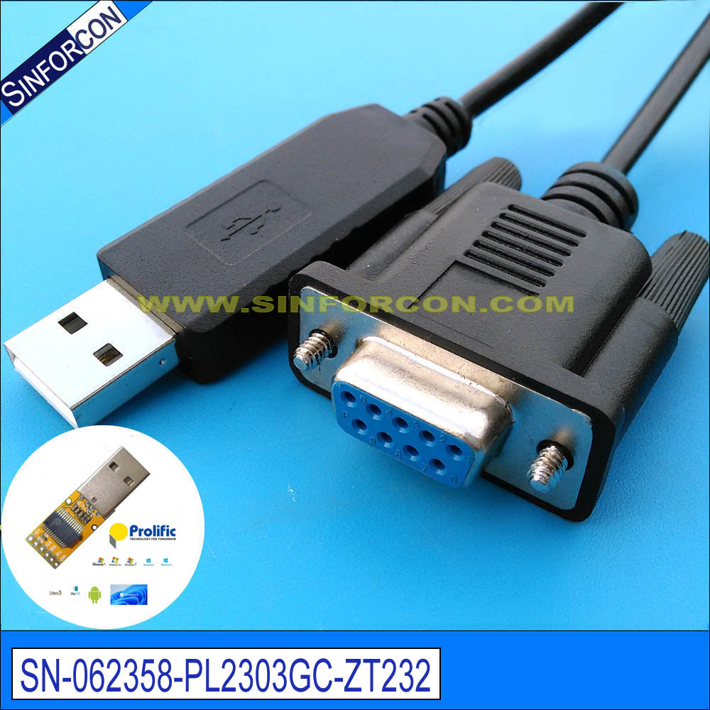 Câble de console USB RS232 DB9F noir PL2303GC