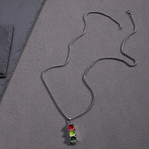 Unisex Titanium Steel Link <strong>Chain</strong> Creative Red Green Traffic Light Pendant Children's Hip-Hop Style Sweater <strong>Chain</strong> Necklace Alloy - Product Image 2