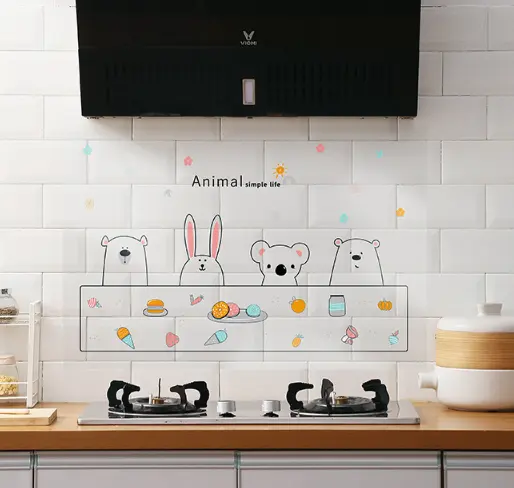 Cartoon Dieren Muur Sticker Schattige Stok Figuur Behang Oliebestendige Keuken Decoratieve Muurschildering