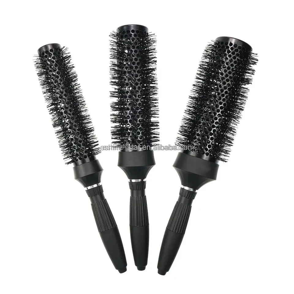 Prezzo di fabbrica spazzola in Nylon per capelli neri in ceramica termica rotonda con manico magnetico a canna Extra lunga professionale