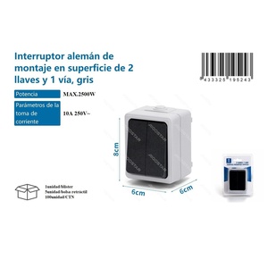 2 anahtar ve 1 yollu, gri, elektrik için alman yüzeye monte edilmiş anahtar - Product Image 1