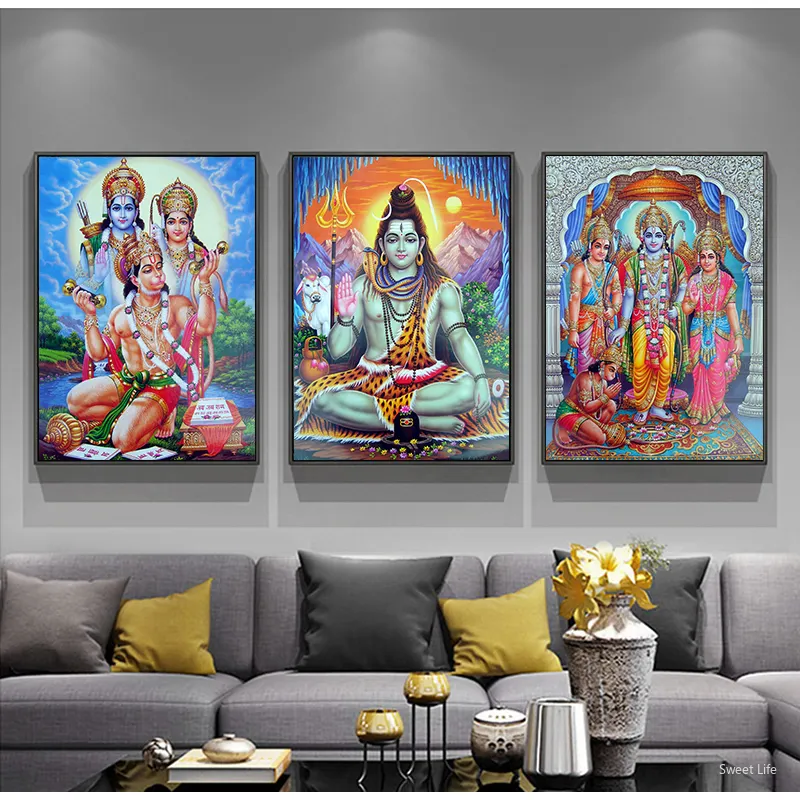 거실 장식 인도 종교 캔버스 그림 인쇄 포스터 종교 주 시바 부처님 벽 예술