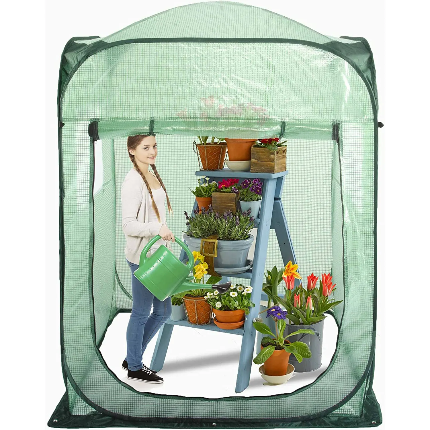 Tragbares Pop-Übernahrungszelt Geh-In Indoor Outdoor Gartenarbeit Sonnenschlafzimmer PE-Gittertuch Blumenhaus für Pflanzenschutz