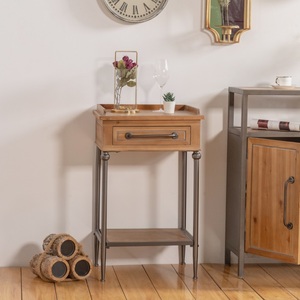 INNOVA Contemporary European Industrial Antique Home Table Rustic 1 Brown Drawer Wood <strong>Console</strong> Table with Metal Leg