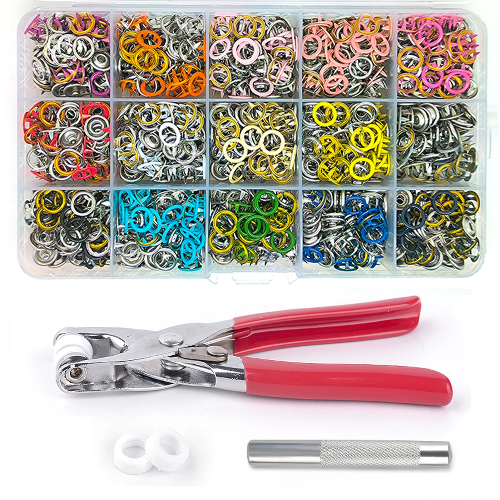 Ensemble de 300 boutons pour enfants de 15 couleurs, bouton-pression à broche creuse, bouton-pression de 9.5mm avec pince de fixation, Kit d'outils de presse