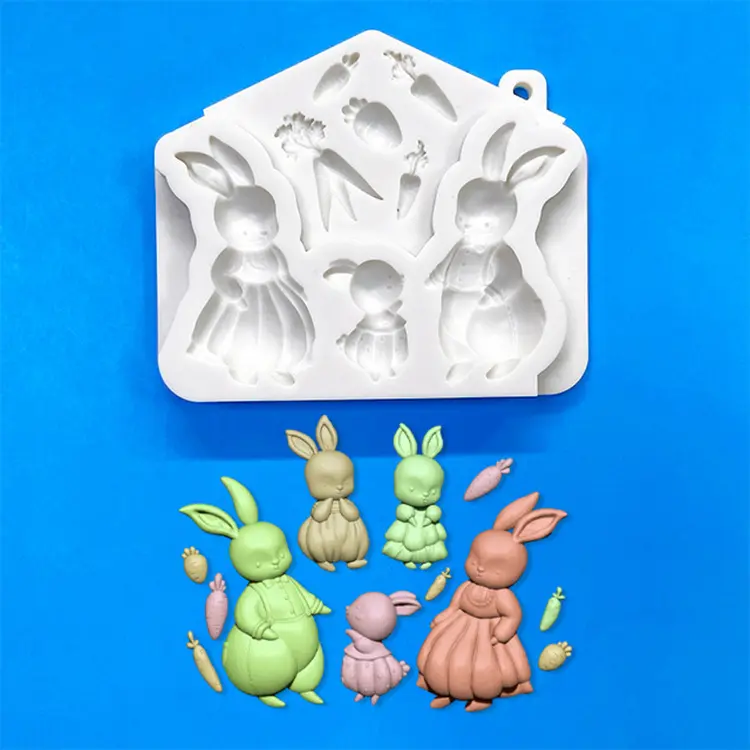 Conejito huevo de Pascua oreja de conejo molde de silicona azúcar artesanía Fondant herramientas pastel decoración molde herramienta para hornear Diy Cocina