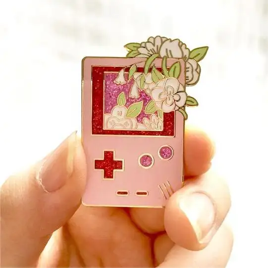 JHT spille personalizzate con fiori in smalto Gameboy accessori in metallo lucido placcato in oro rosa rosso blu Glitter per Gamer