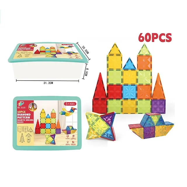 60 piezas coloridos ladrillos magnéticos niños Juego educativo juguetes para venta al por mayor