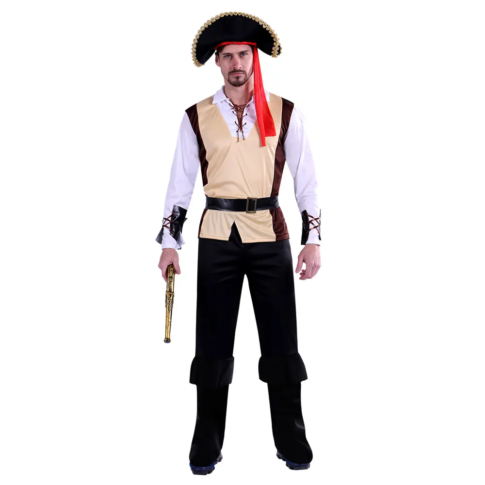 Wholesale Carnival Men's Pirate Man Costume With Shirt Trousers hat belt headscarf and wrist guard