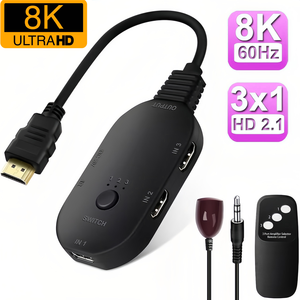 8K 60hz <strong>HDMI</strong> Switcher 3x1 3 Port 4K 120hz <strong>HDMI</strong> 2.<strong>1</strong> <strong>Switch</strong> Converter 3 in <strong>1</strong> Out Switcher Adapter with IR Remote for PS5 HDTV - Product Image 1