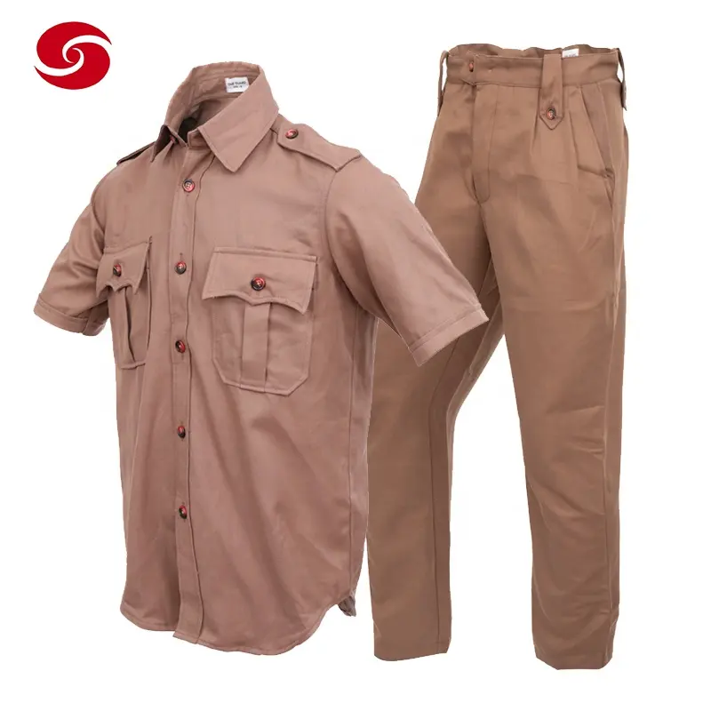 Chemise Bush de garde de prison à manches courtes kaki africain pour hommes