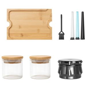 Tre Stash hộp lưu trữ với các phụ kiện lọ thủy tinh và bàn chải trang trí Hộp quà tặng với máy xay màu đen - Product Image 3