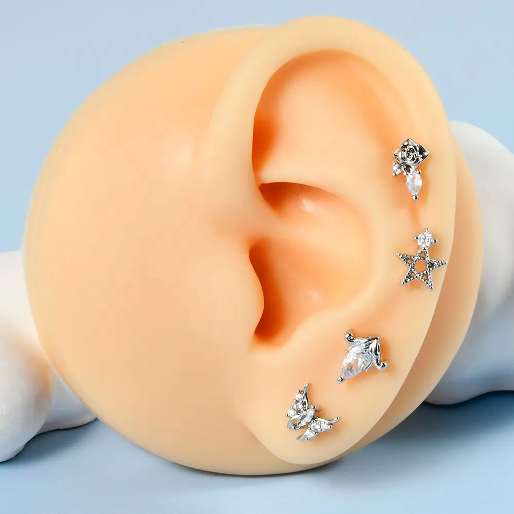 19 รูปแบบZirconหูStudกระดูกอ่อนLob Ear Helix Tragusหัวใจต่างหูเจาะผู้หญิงแฟชั่นเครื่องประดับขายส่ง 20G