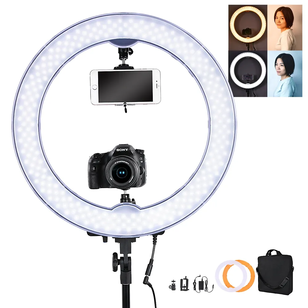 FOSOTO-Anillo de luz led RL18B, 55W, 240 leds, funciona con pilas, 18 pulgadas, para cámara, teléfono, vídeo, estudio fotográfico