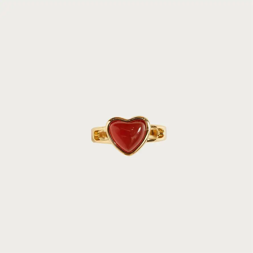 Новое поступление, модное кольцо с натуральным лунным камнем, красное сердце, водонепроницаемое ювелирное изделие, 18k позолоченное кольцо из нержавеющей стали, опал, сердце, массивное кольцо