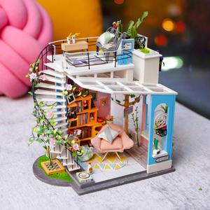 Robotime rolife <span class=keywords><strong>3D</strong></span> câu đố bằng gỗ dg12 Dora của Loft mô hình Kit DIY thu nhỏ Nhà búp bê - Product Image 1
