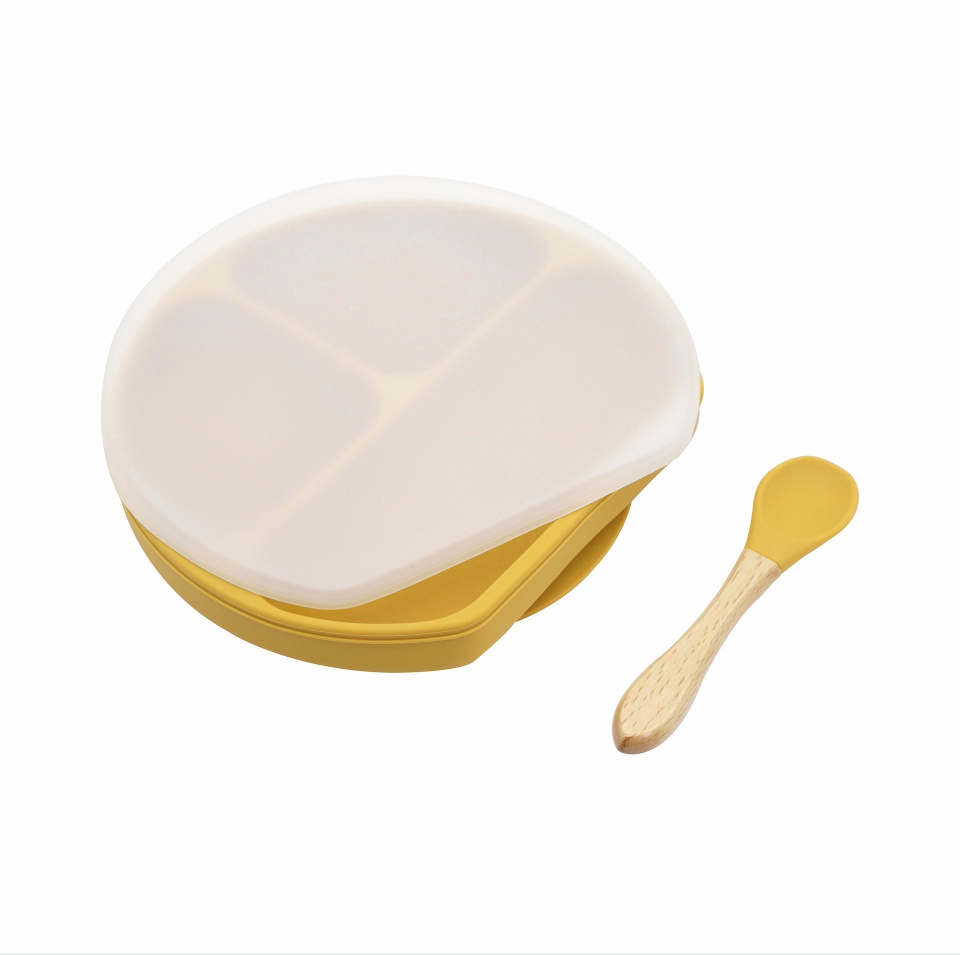Couvercle de plat à dîner couleur mangue avec cuillère.