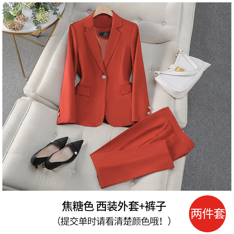 Caramel-colored suit trousers