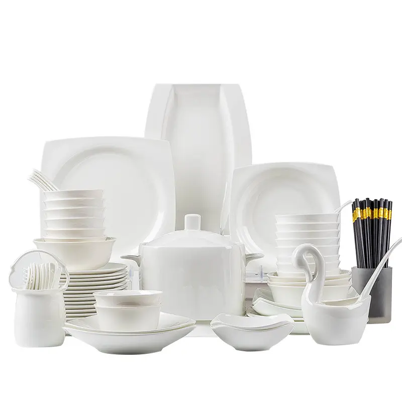 Set di stoviglie Jingdezhen in porcellana con osso tutto bianco ciotola, piatto, piatto da portata, ciotola per la casa, ciotola di porcellana speciale del ristorante