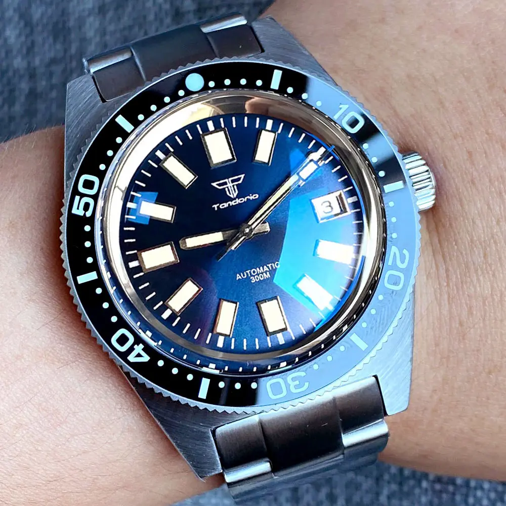 62mas-Reloj de pulsera automático para hombre, con anillo de plata y cristal de zafiro, recubrimiento AR, PT5000, NH35A, 300M, color gris, burst