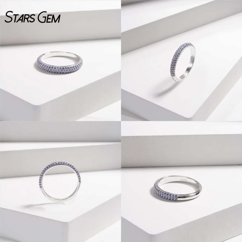 14K White Gold+Lab Sapphire