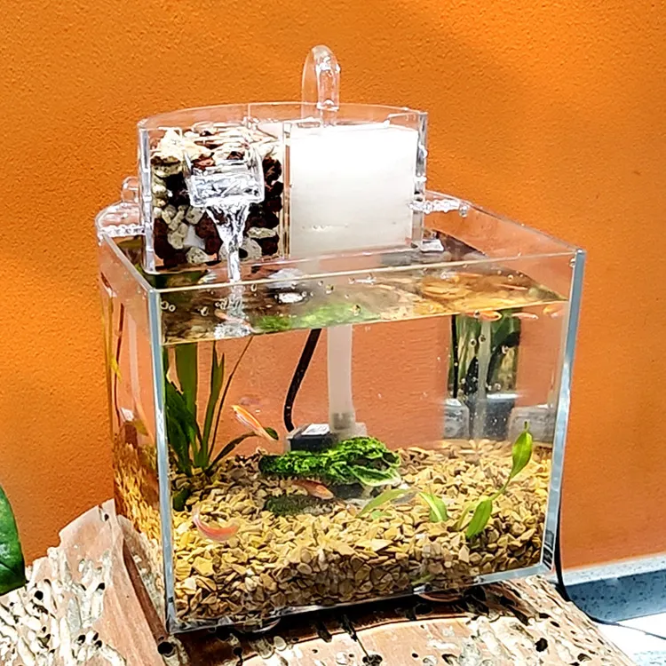 Masaüstü balık tankı yaratıcı dilsiz MIni akvaryum filtresi küçük dekoratif ekolojik plastik akvaryum toptan