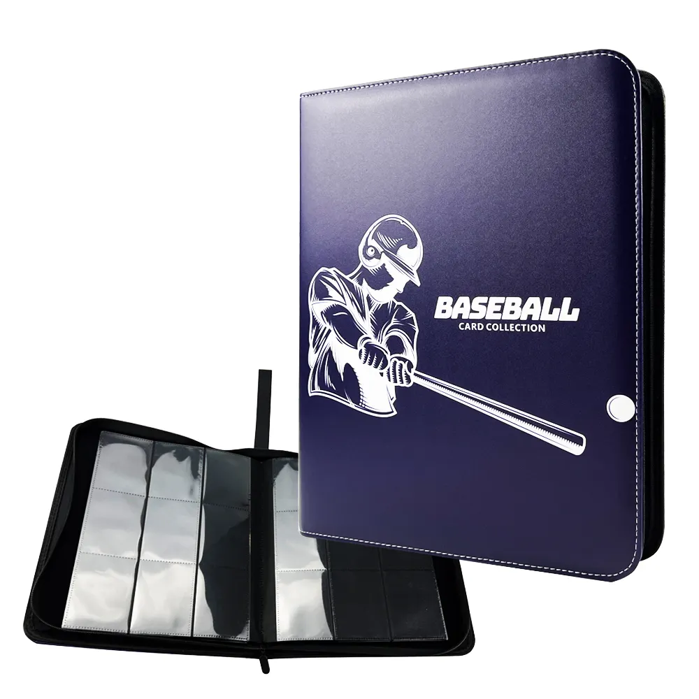 PU Leder TCG benutzer definierte Sport Baseball 12 4 9 Taschen Top loader Top Loader 3 Ring Sammelkarte Album Reiß verschluss Binder mit Ärmeln