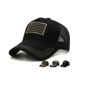 Wholesale Breathable 5 Panel Trucker Cap Camouflage Mash Men Trucker Hat with American <strong>Flag</strong> Embroidered