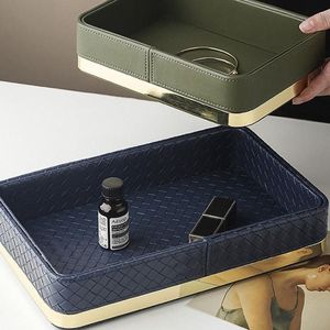 手工工艺品奢华皮革托盘小尺寸香水唇膏储物托盘低价