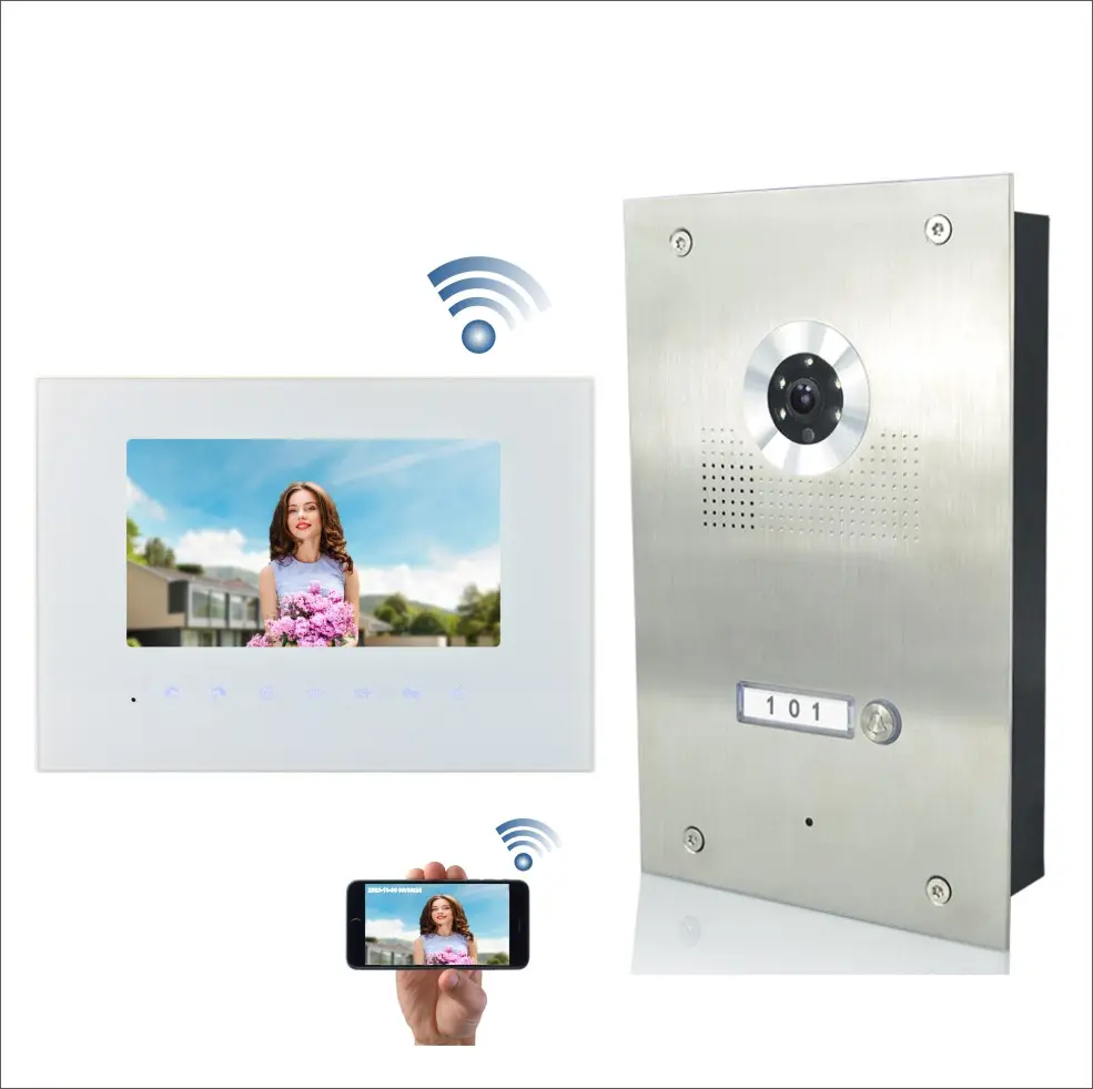 Rongtai OEM 1080P görüntülü interkom sistemi, 4 teller Wifi görüntülü kapı telefonu tek kullanıcı için tek Villa kapısı kilit