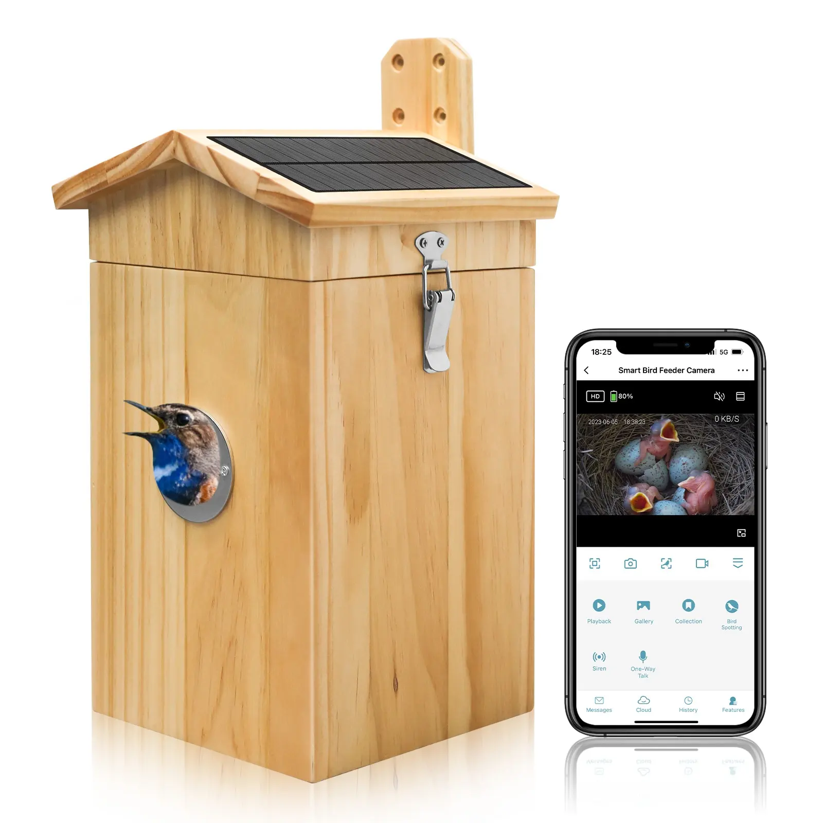 Nanxin Manufacturer Wooden Smart WIFI AI Recognize 11000+ Birds Nest Educational Gift for Kids Bird House with Camera