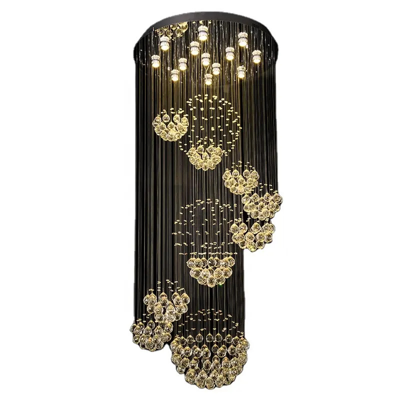 Plafonniers de lustre de goutte de pluie en spirale de système solaire de luxe avec la boule de cristal 40