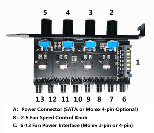 8-Ports Computer PC Case Cooling Fan Regulator Hub/Adapter SATA/<strong>PCI</strong> to 3/4Pin 8-Way <strong>Controller</strong> with 4 Knob Speed Adjusters - Product Image 2