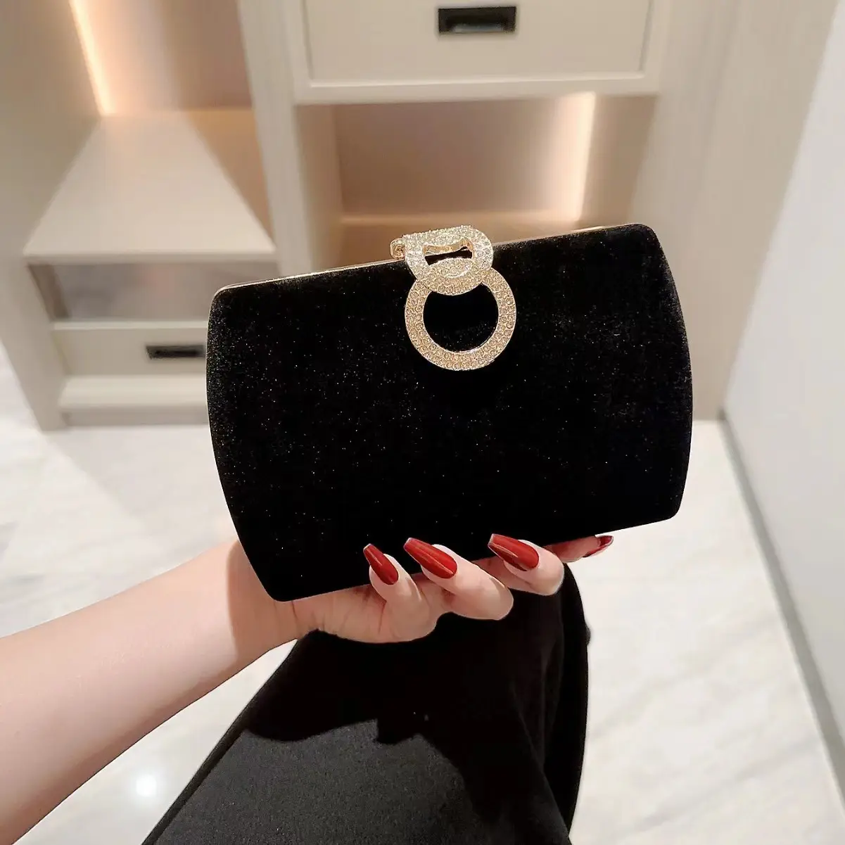 Phụ nữ Crossbody Túi màu đen Rhinestone khóa ly hợp túi cho phụ nữ sang trọng buổi tối ví