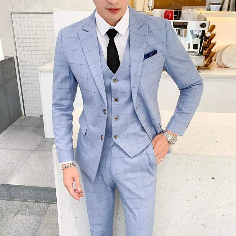 Traje de terno masculino azul claro, roupa de homem busisness para meninas traje de iniciantes terno masculino slim 3 património