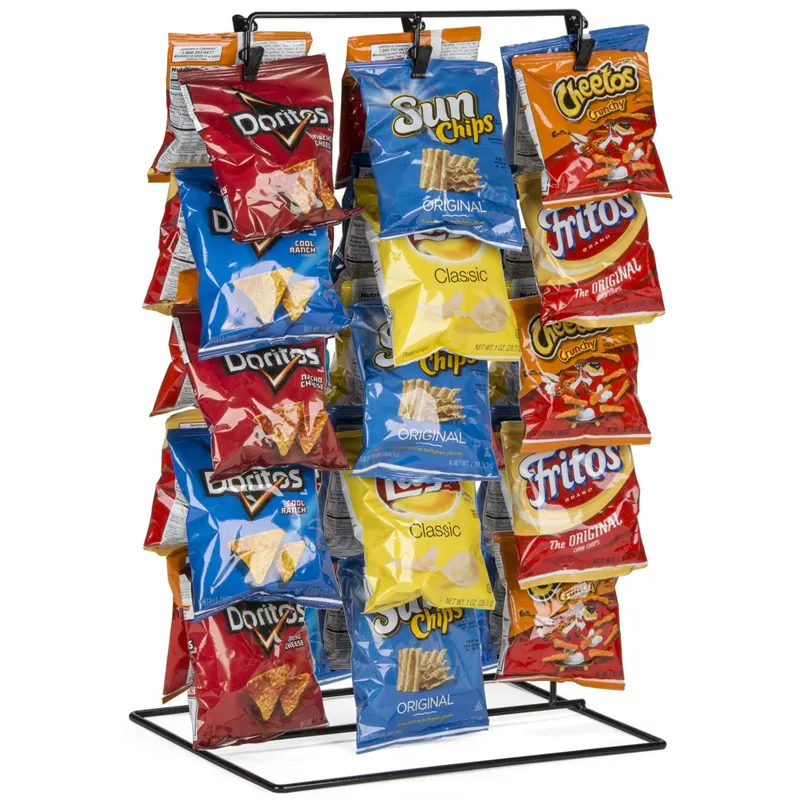 Merchandising wire metal 30 clips counter hanging metal hook stands potato chip snack display rack