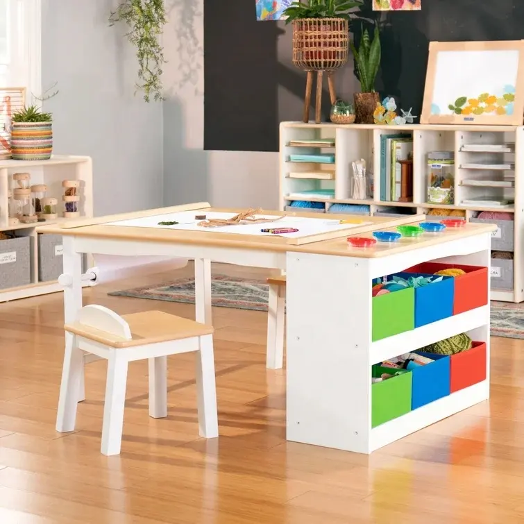 Mesa y silla de madera para niños, juego de mesa y sillas modernas para manualidades de escritura y fiesta, mesas de dibujo con contenedor de almacenamiento