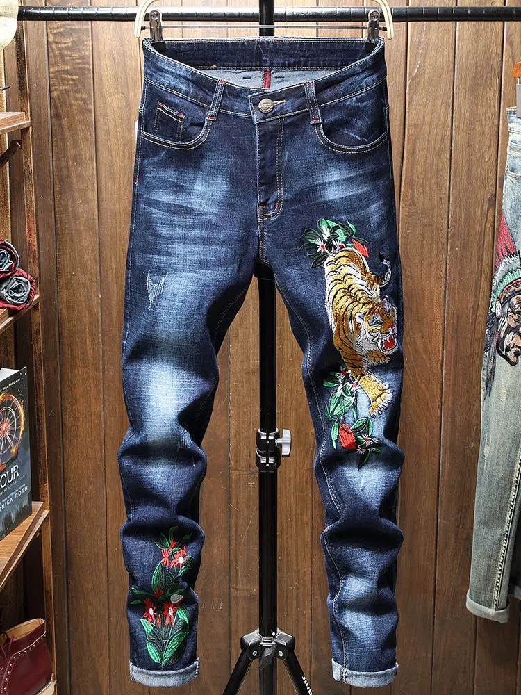 Men's Jeans Plus Size Zipper Jean Denim Pant Men's Skinny Boy's Trousers Fashion Ripped Wash Distressed Jeans For Mens