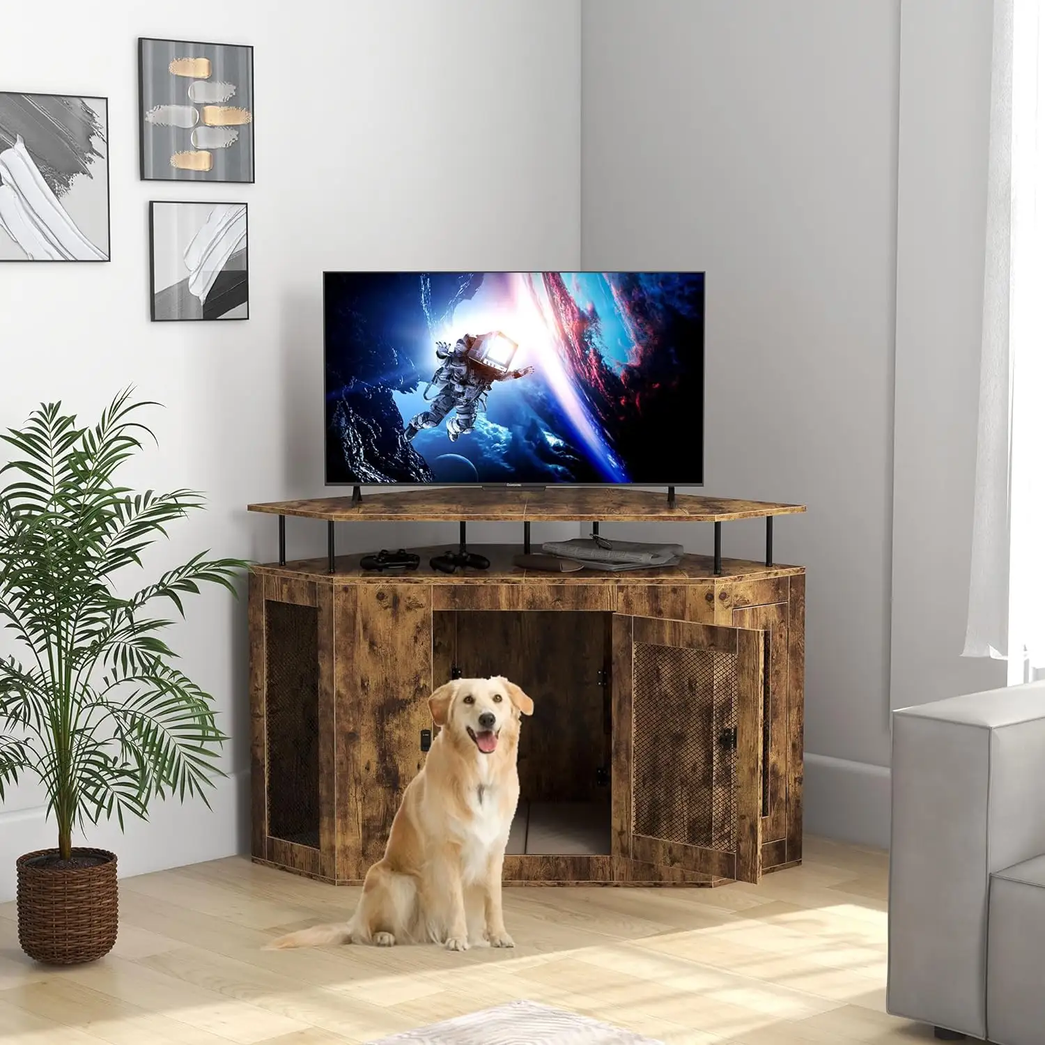 Cane canile in legno per interni con cuccia fine tavolo mobili stile angolo cane cassa con cuscino