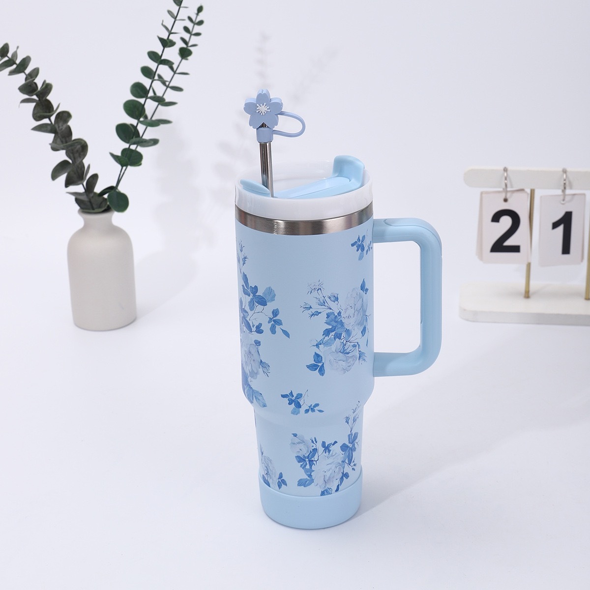 Light Blue Watercolor Rose Print