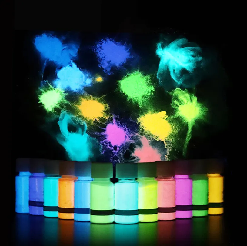 21 Farben leuchten Pulver im Dunkeln, geladen durch helles photo lu mines zieren des Pigmentbeton-Lumineszenz pulver