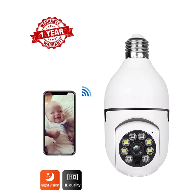 Jxlcam APP Mini caméra CCTV Ampoule sans fil Caméra de bombilla de la camara Sécurité à domicile Double lumière Ampoule LED Caméra 360 PTZ