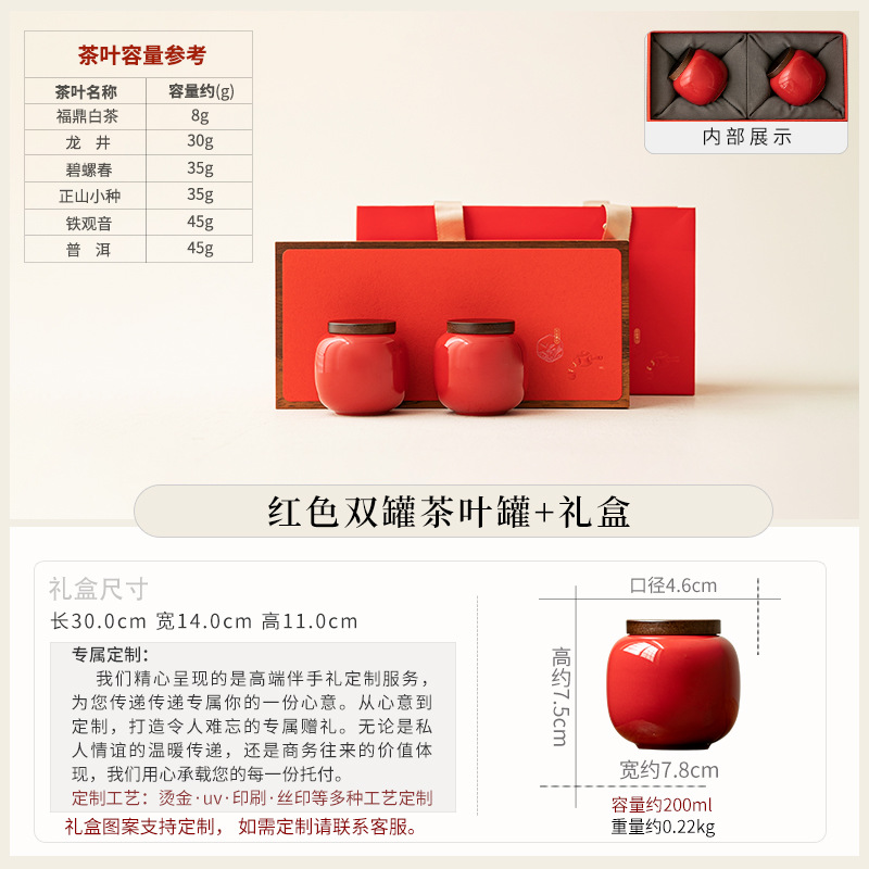 GH China Red - Tarro redondo pequeño - Caja de regalo con par de tarros