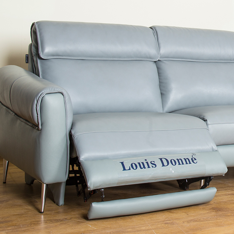 High Quality Canape Modern Three seat Blue genuine Electric Relciner Sleeper leather sofa set for Living Room