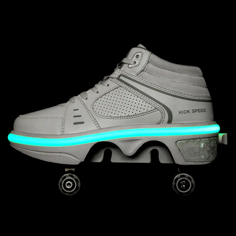 Los niños patada zapatos de patinaje sobre el hielo niños retráctil ruedas de zapatos de luz led niños rodillo niños zapatos de skate zapatos con ruedas
